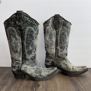 Circle G Women Cowboy Boots Embroidered Cross Wings Black Sz 6.5 M Western L5049